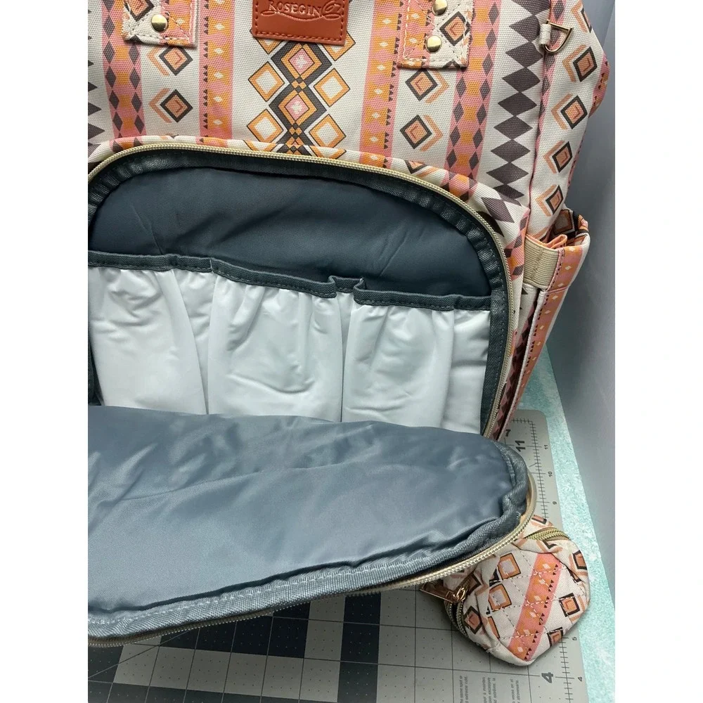 Rosegin Diaper Bag Backpack Tribal Geometric Print with Changing‎ Pad Orange